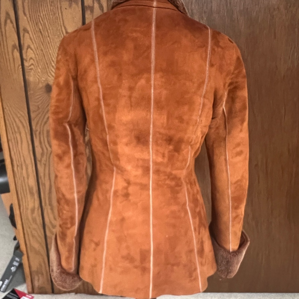 Women’s Brown Tan Suede Shearling Jacket XS/S Real Sheepskin Sherpa Fur Warm - Picture 4 of 16